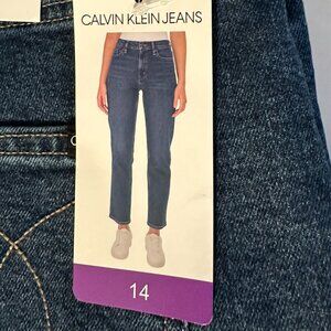 New Calvin Klein Women's Jeans Size 14 Dark Blue High Rise Straight Leg Casual